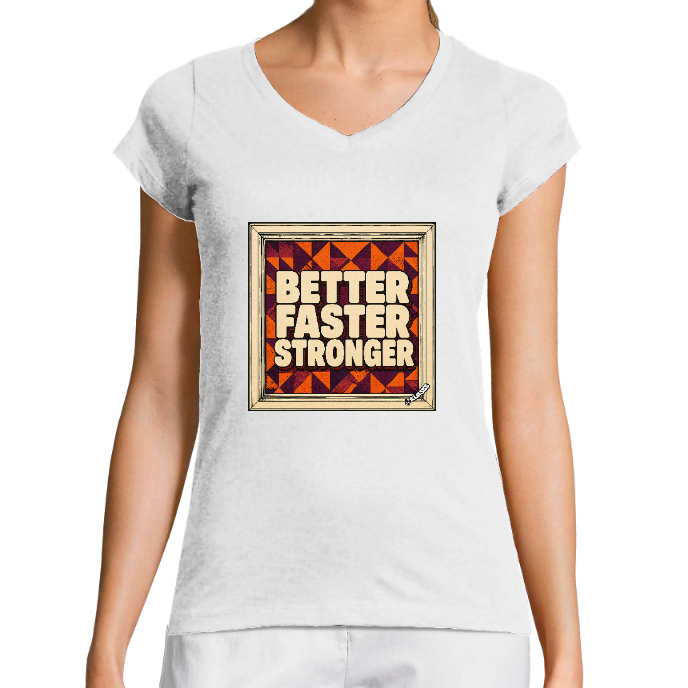 T-SHIRT FEMME COL V KLASSS "BETTER FASTER STRONGER " - Coupe très ajustée