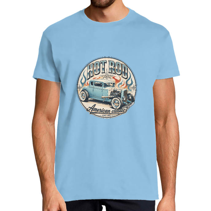 T-shirt Homme "HOTROD VINTAGE BLUE" KLASSS col rond 190 gr