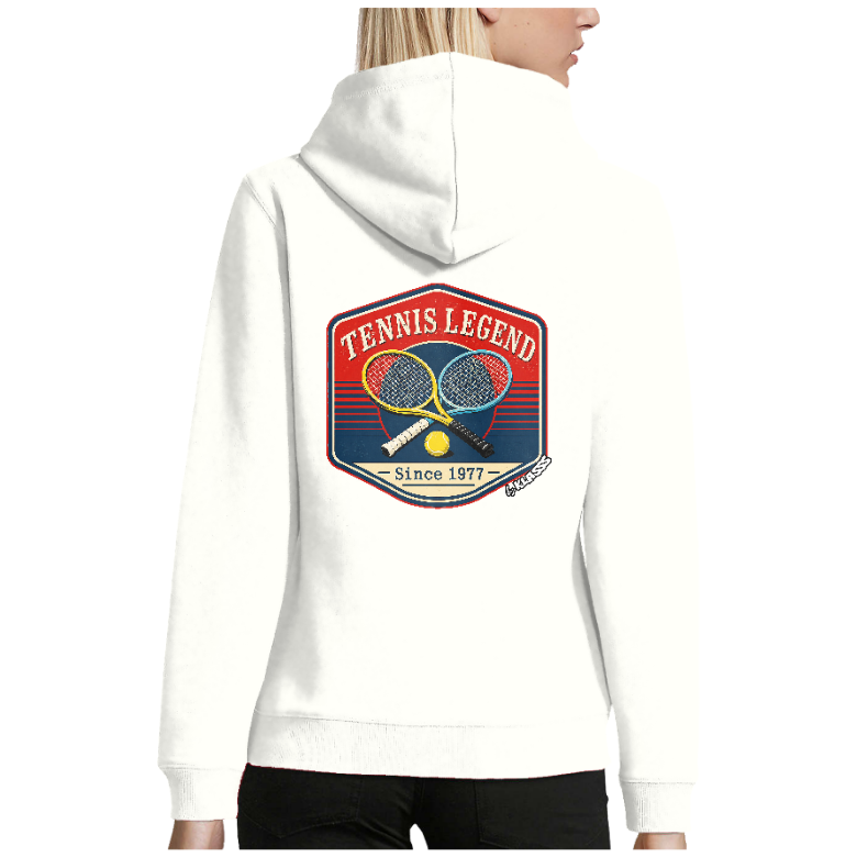 SWEAT FEMME A CAPUCHE VINTAGE SPORT "TENNIS CLUB 1977", Style chic