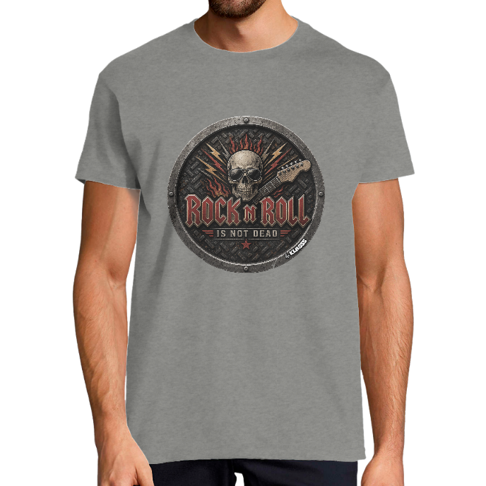 T-SHIRT HOMME "ROCK N ROLL IS NOT DEAD " KLASSS col rond 190 gr