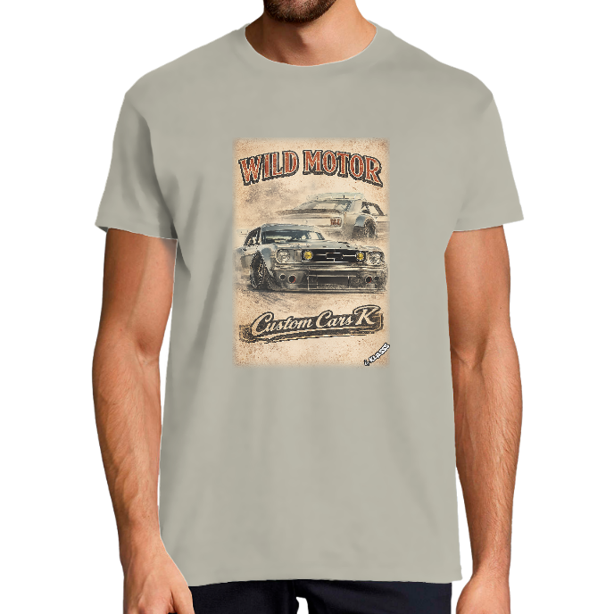 T-SHIRT HOMME KLASSS VINTAGE "WILD MOTOR Custom Cars K" col rond 190 gr