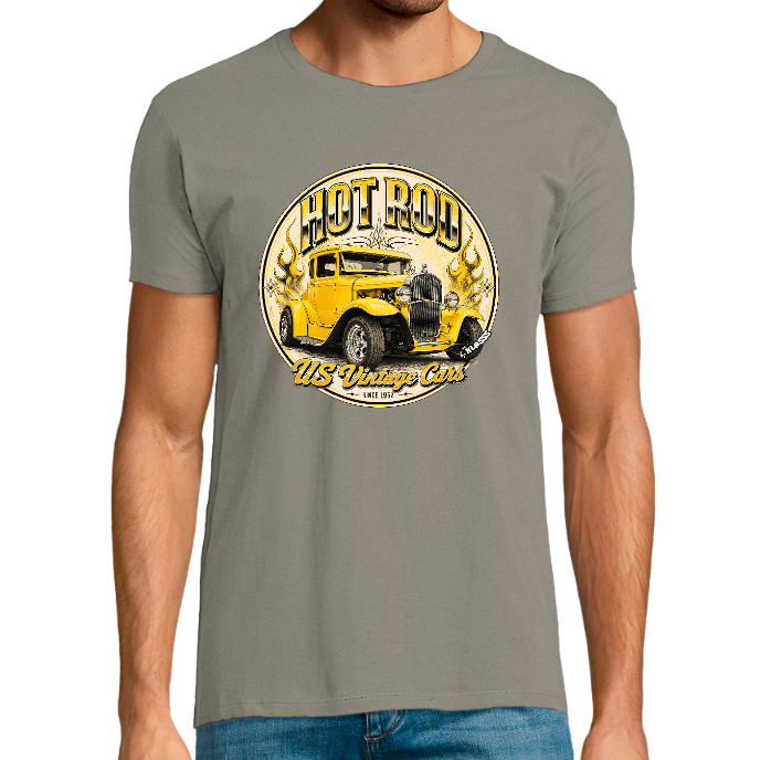 T-shirt Homme col rond REGENT FIT KLASSS "HOT ROD Vintage Yellow"