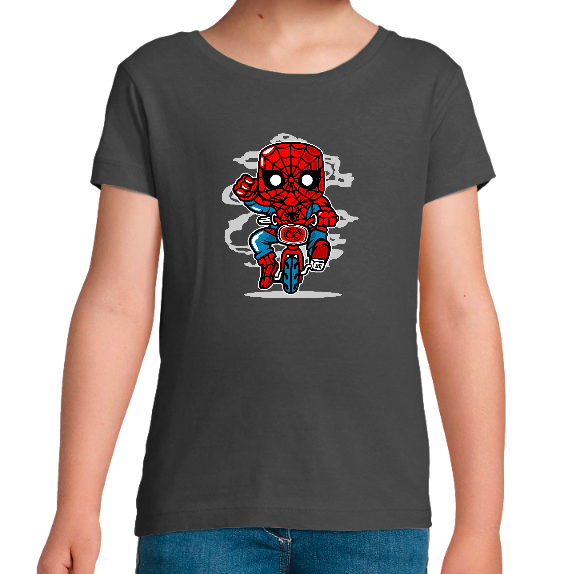 Face T-SHIRT SPIDERMAN SUR UNE MOTO FILLE