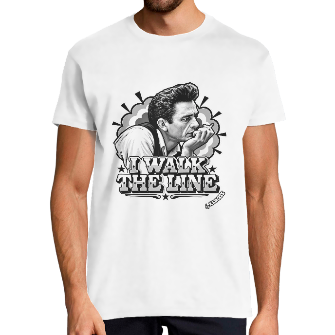 T-SHIRT HOMME KLASSS VINTAGE MUSIC "I WALK THE LINE", col rond 150 gr