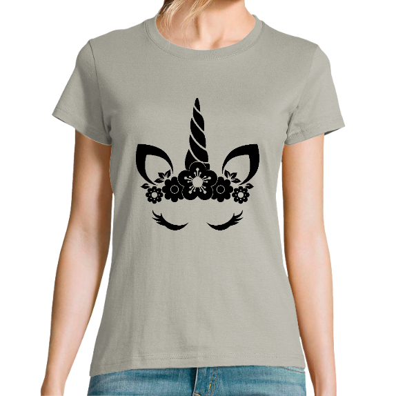 T-SHIRT COURONNE NOIRE DE LICORNE FEMME