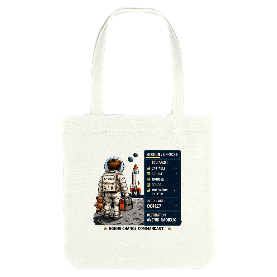 Tote bag rentrée scolaire – Mission CP 2026 – Bonne chance commandant !