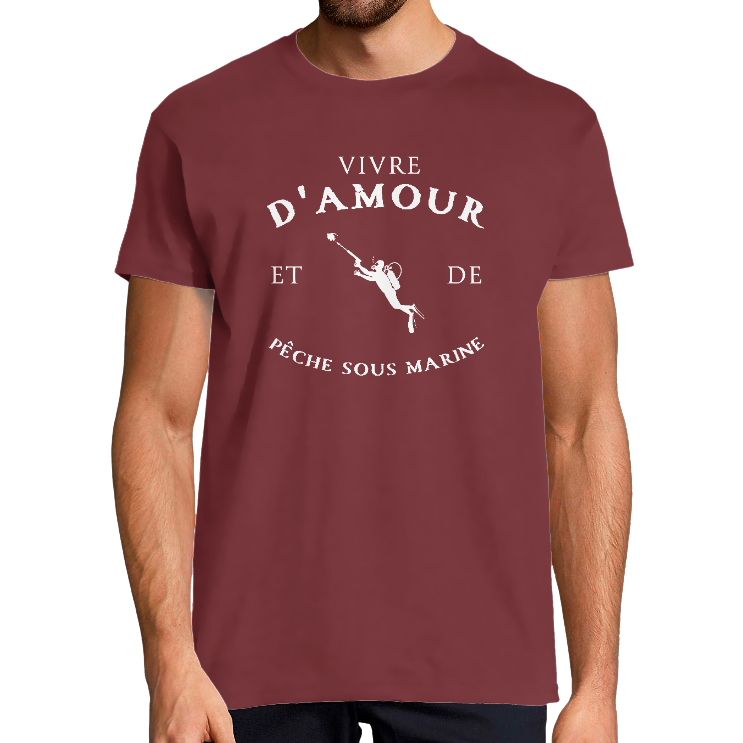 T-SHIRT VIVRE D'AMOUR ET DE PÊCHE SOUS MARINE POUR HOMME