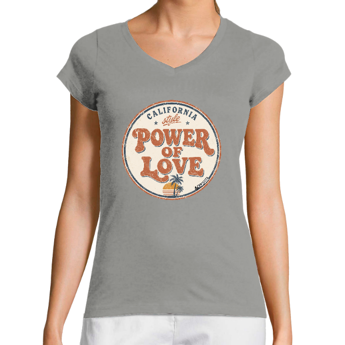 T-SHIRT FEMME COL V KLASSS "POWER OF LOVE" - Coupe très ajustée