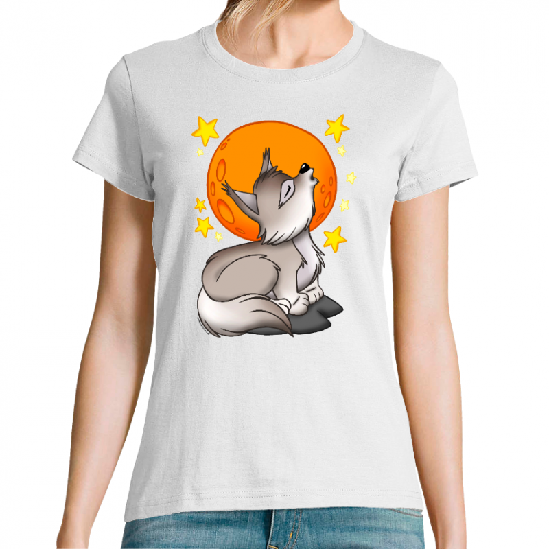 T-SHIRT LOUP DEVANT LA LUNE