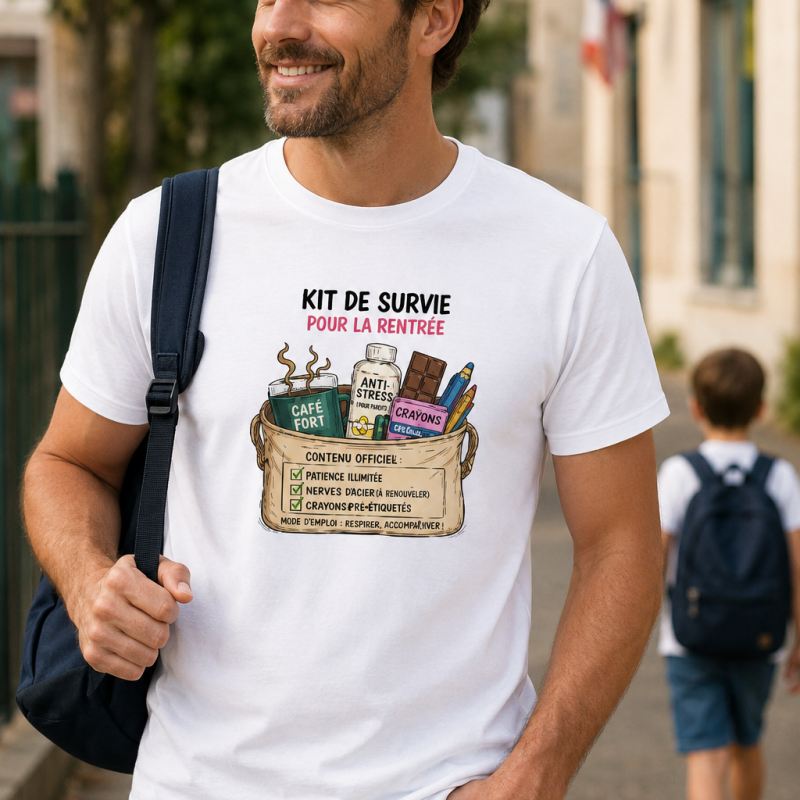 T-shirt homme rentrée scolaire – Kit de survie pour la rentrée