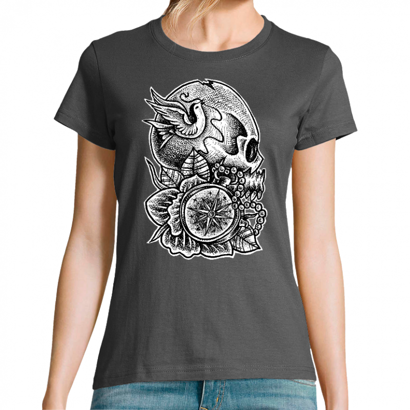 Face T-SHIRT NOIR FEMME - TIME OF DEATH