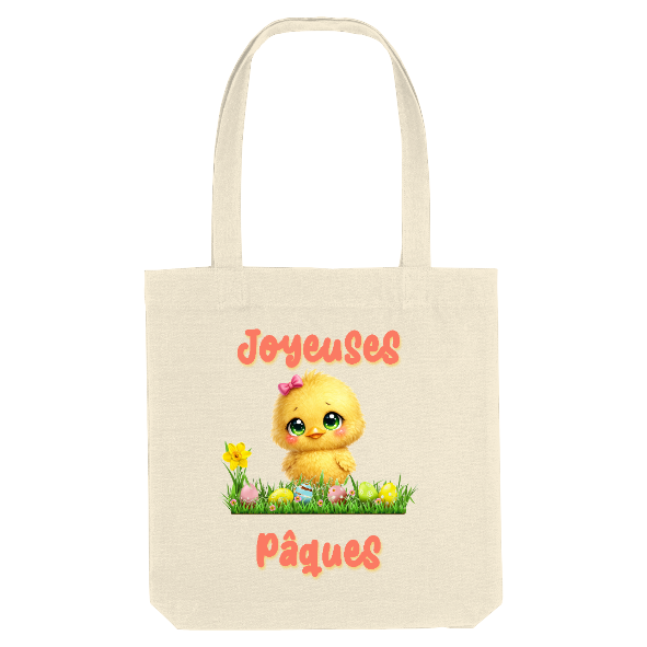 Tote bag Joyeuses Pâques poussin kawaii – sac cabas Pâques mignon