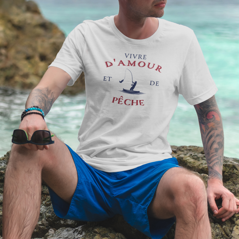 T-SHIRT VIVRE D'AMOUR ET DE PÊCHE POUR HOMME