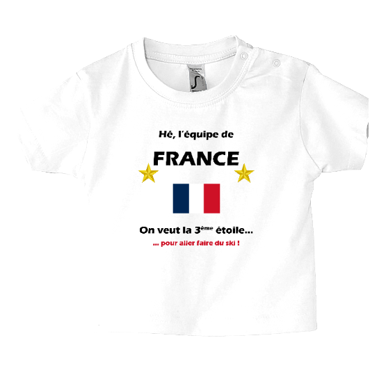 T-shirt Bébé France Foot - La 3ème étoile pour aller faire du ski !