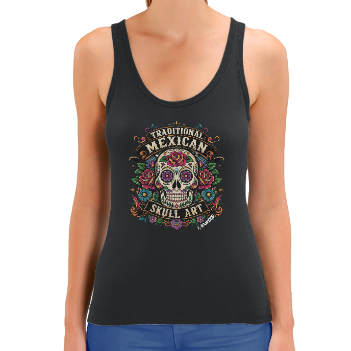 Débardeur FEMME KLASSS "TRADITIONAL MEXICAN SKULL ART" , coton bio