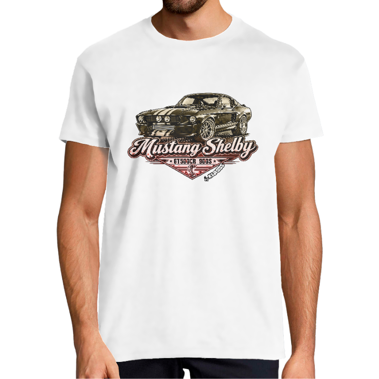 T-SHIRT HOMME KLASSS "VINTAGE MUSTANG SHELBY", Style AUTOMOBILE, col rond 190 gr
