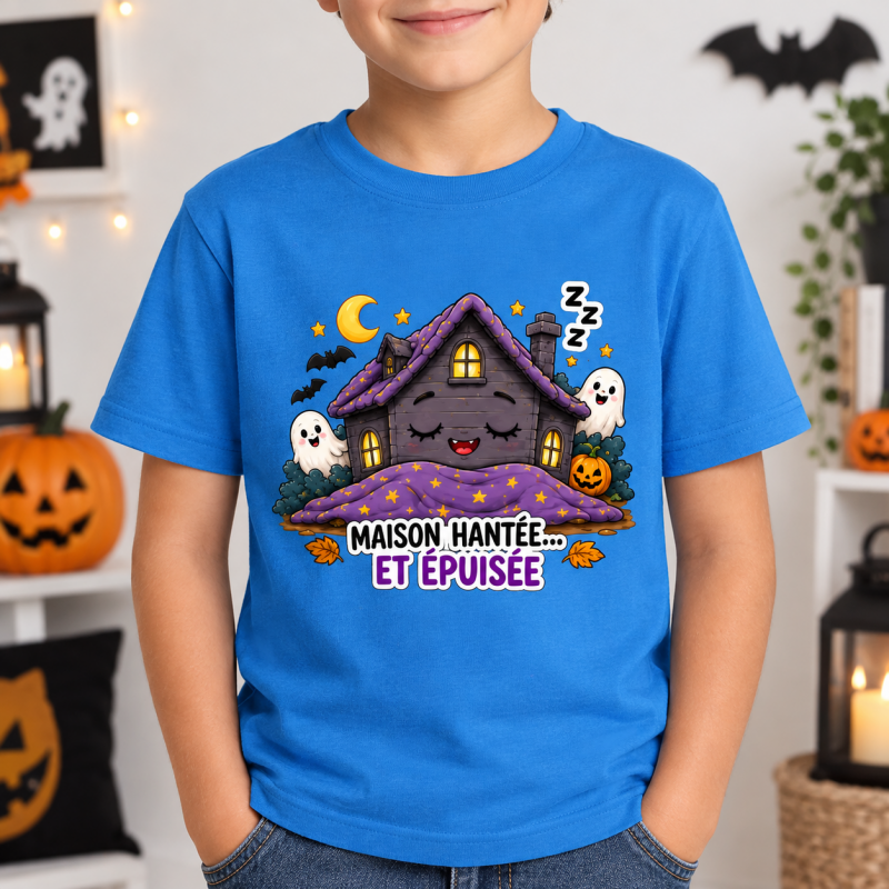 T-shirt Halloween enfant Maison hantée… et épuisée