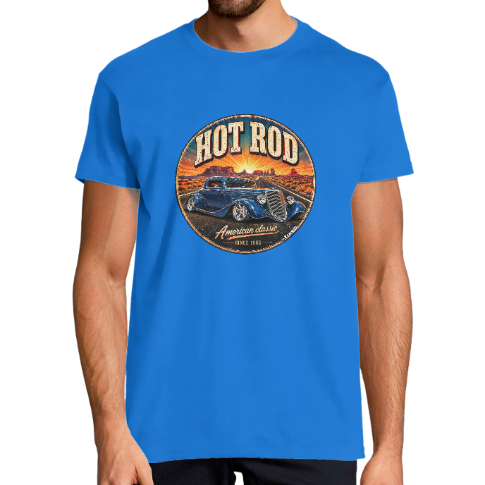 T-shirt Homme "HOT ROD VINTAGE BLUE ROAD" KLASSS col rond 190 gr