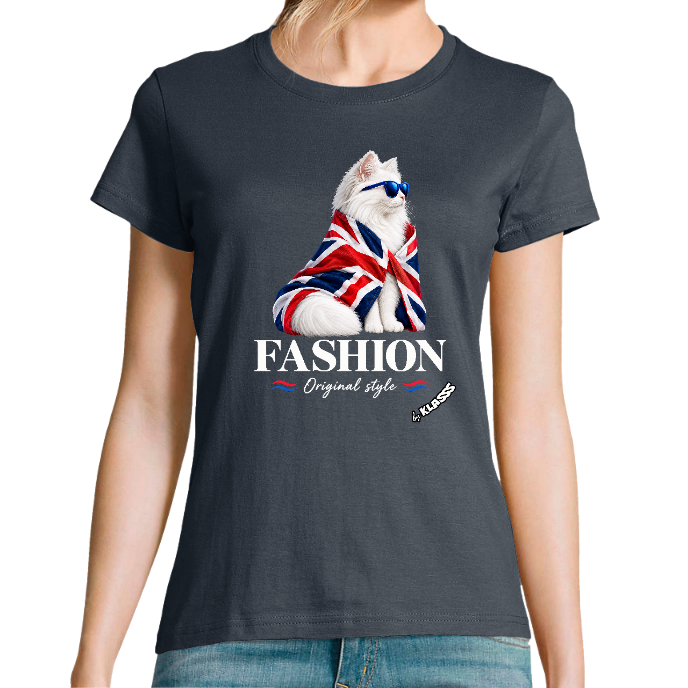 T-SHIRT FEMME COL Rond KLASSS "FASHION Chat Original Style" - design Chic