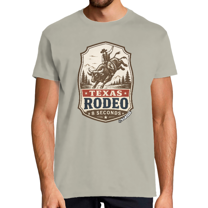T-SHIRT HOMME KLASSS VINTAGE "TEXAS RODEO 8 seconds", col rond 190 gr