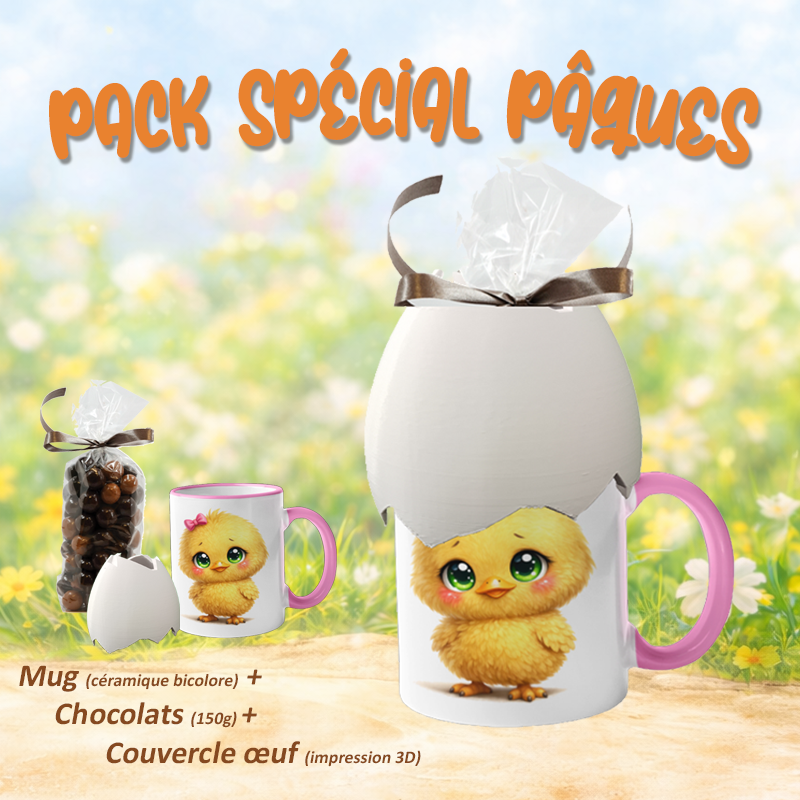 Pack cadeau Pâques mug poussin kawaii avec chocolats et couvercle œuf – prêt à offrir