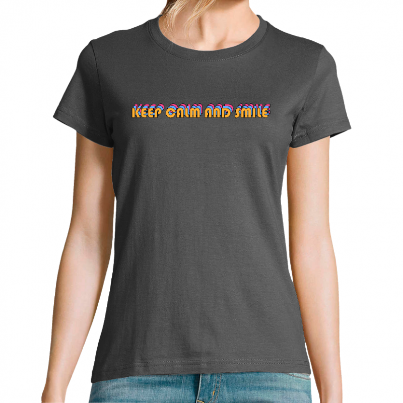 Face KEEP CALM AND SMILE - T-SHIRT FEMME