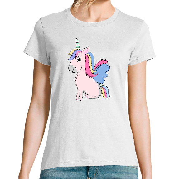 T-SHIRT LICORNE ASSISE FEMME