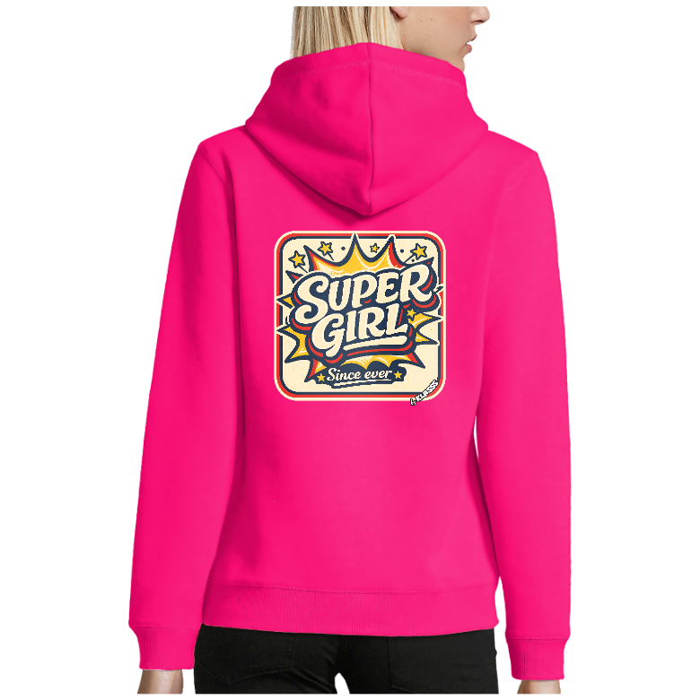 Sweatshirt femme capuche KLASSS "SUPER GIRL" Style Vintage, 280 g/m²