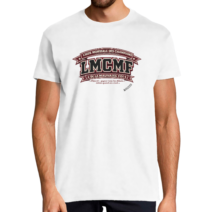 T-SHIRT HOMME KLASSS " Ligue mondiale des champions de la mauvaise foi - LMCMF" col rond 190 gr