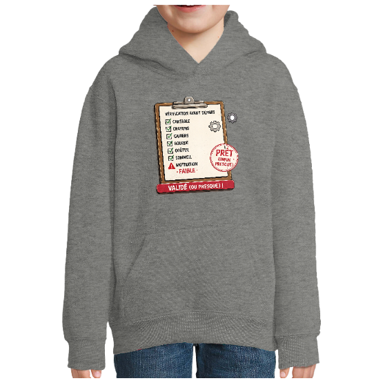 Sweat enfant unisexe rentrée scolaire – Vérification avant départ – Validé (ou presque) !