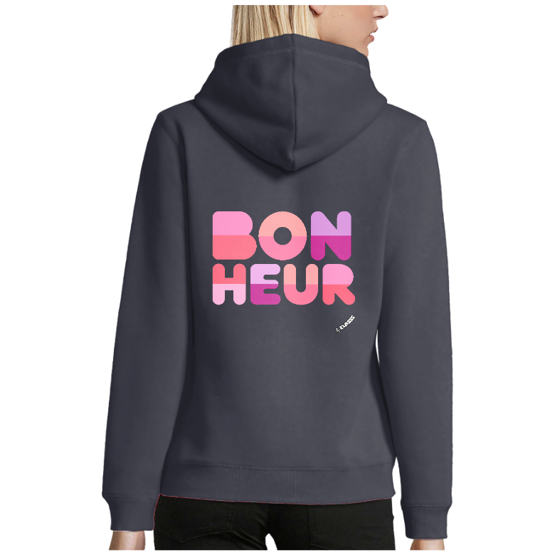 Sweatshirt femme capuche KLASSS "BONHEUR rose", Style Vintage 280 g/m²