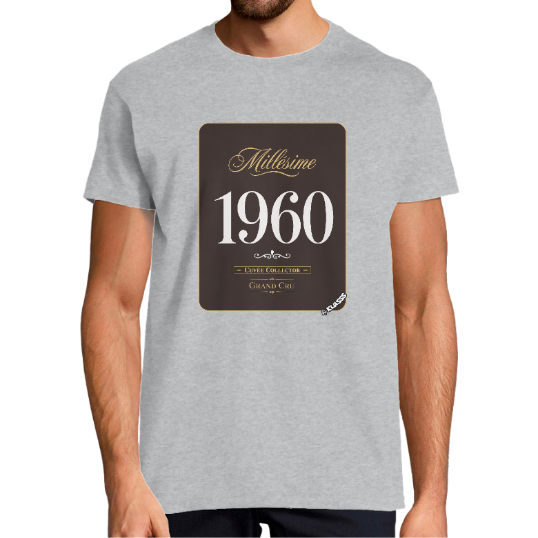 T-SHIRT HOMME KLASSS HUMOUR "Millésime 1960 Cuvée Collector", col rond 190 gr
