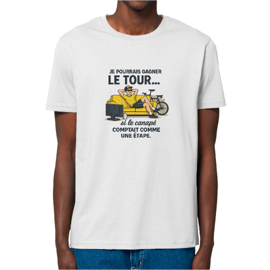 T-shirt Bio Homme "Je pourrais gagner le Tour à vélo… si le canapé comptait comme une étape"