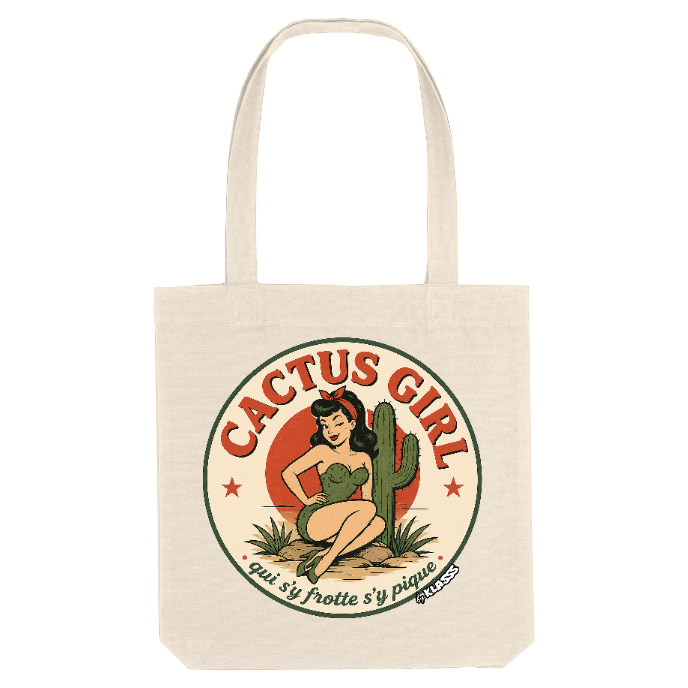 TOTE BAG KLASSS VINTAGE "CACTUS GIRL - Qui s'y frotte s'y pique" 