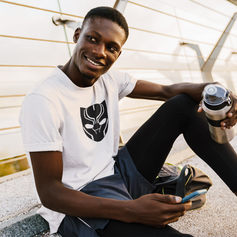 T-SHIRT BLACK PANTHER MASK HOMME