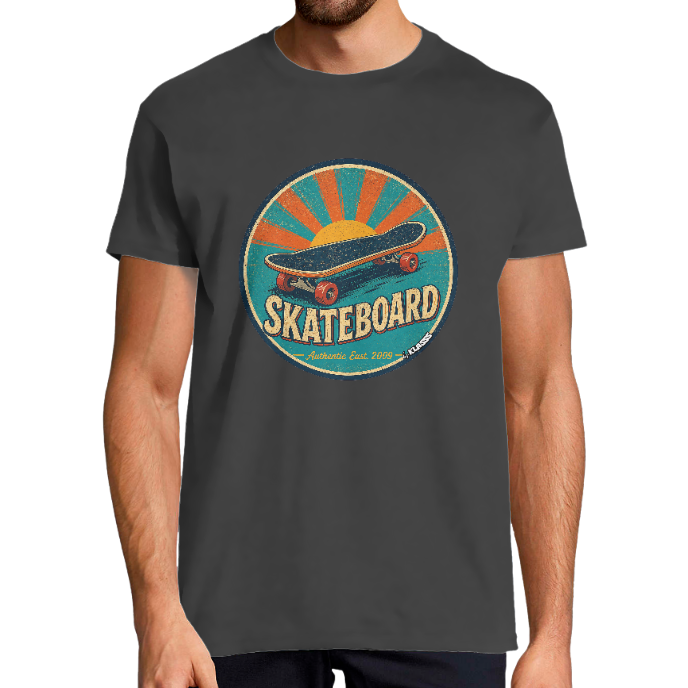 T-SHIRT HOMME "SKATEBOARD VINTAGE" KLASSS col rond 190 gr