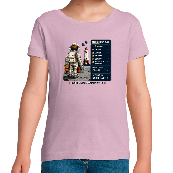 T-shirt fille rentrée scolaire – Mission CP 2026 – Bonne chance commandante !