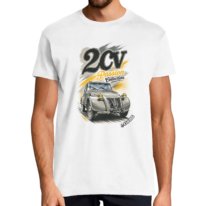 T-SHIRT HOMME KLASSS "2 CV Passion Collection" Vintage, col rond 190 gr