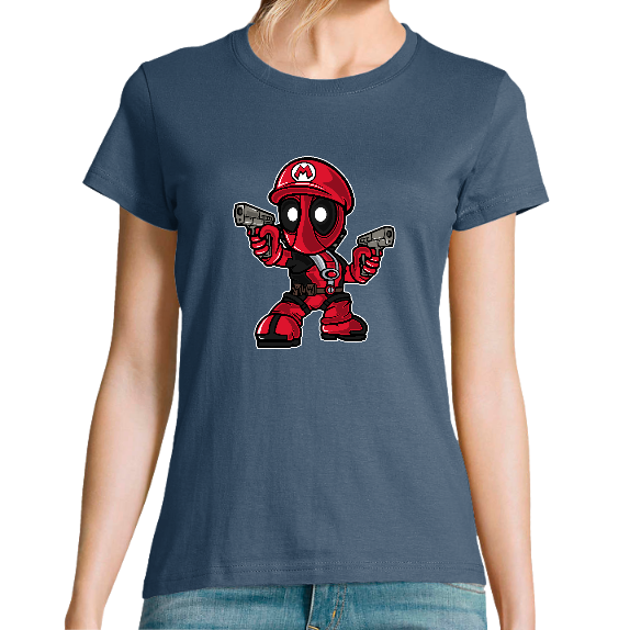 Face T-SHIRT MARIO DEADPOOL FEMME