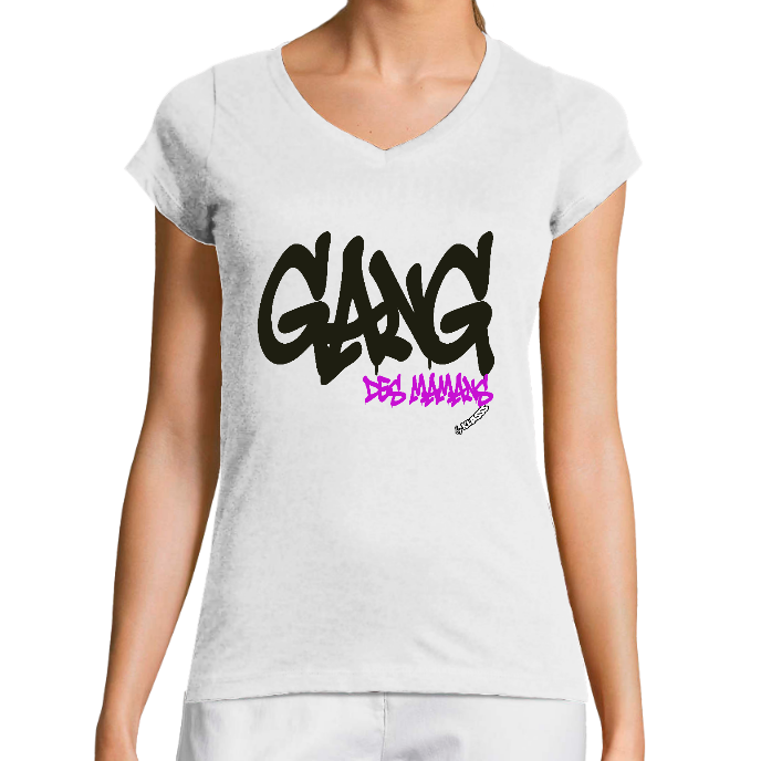 T-SHIRT FEMME COL V KLASSS "GANG DES MAMANS" - Coupe très ajustée, HUMOUR STREET