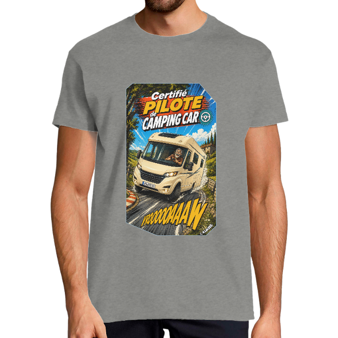 T-SHIRT HOMME KLASSS "Certifié PILOTE de CAMPING CAR", col rond 190 gr