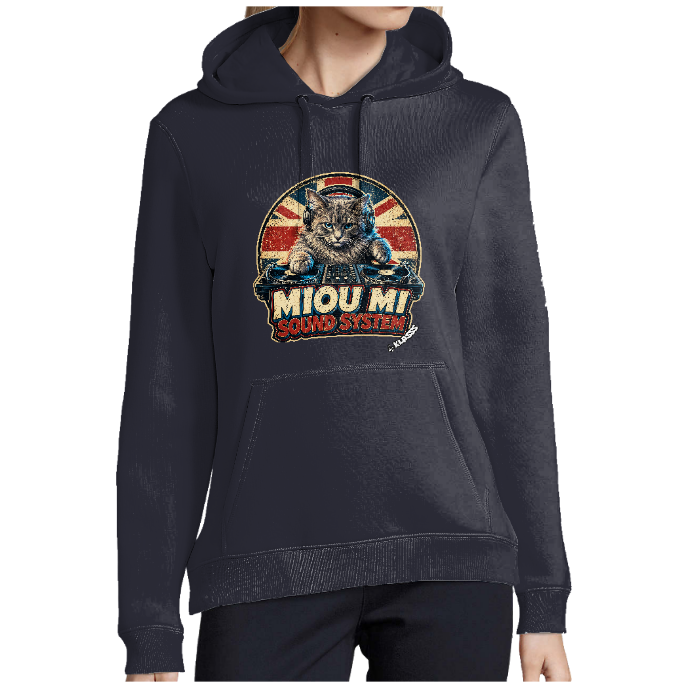 SWEAT A CAPUCHE FEMME KLASSS "MIOU MI SOUND SYSTEM" Style Vintage