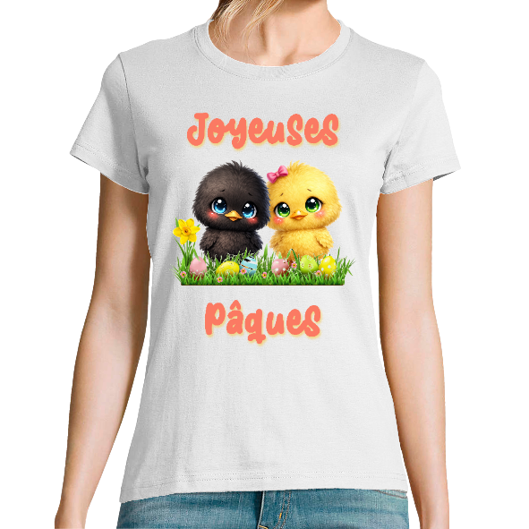 T-shirt femme Joyeuses Pâques poussins kawaii – tee-shirt Pâques mignon
