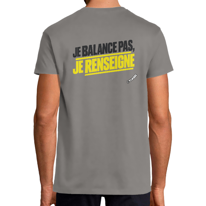 T-SHIRT HOMME Col rond KLASSS HUMOUR "JE BALANCE PAS JE RENSEIGNE" - Coupe Universelle, design Original