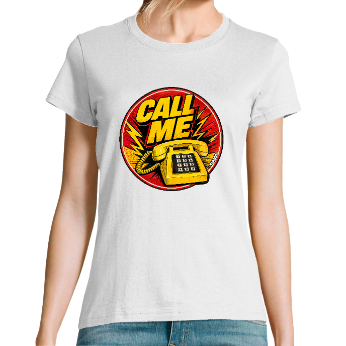T-SHIRT FEMME COL Rond KLASSS VINTAGE "CALL ME" - Coupe confortable, design Original