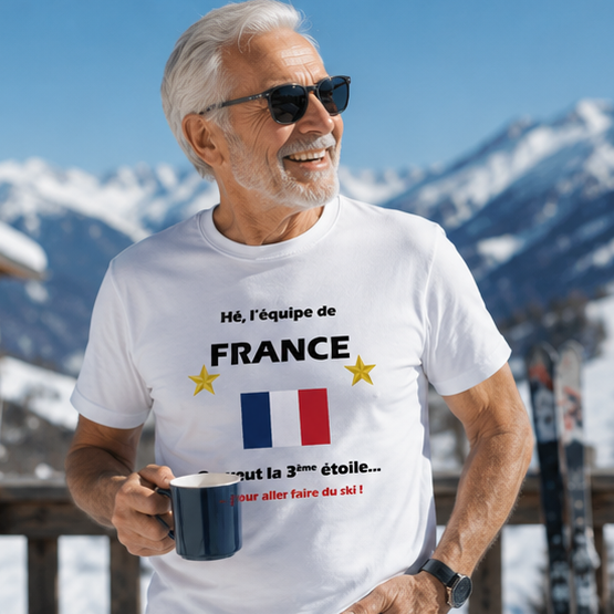 T-shirt Homme France - La 3ème étoile pour aller faire du ski !