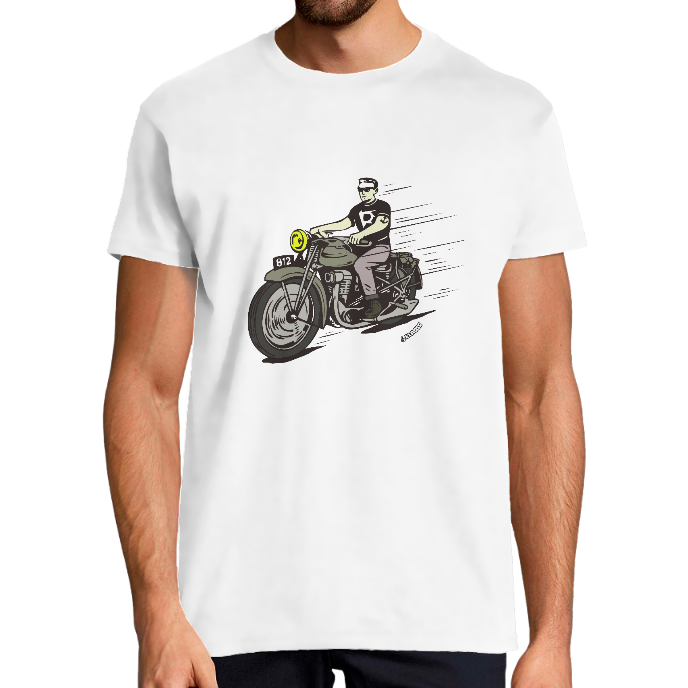 T-SHIRT HOMME VINTAGE "MOTO RIDER", col rond 190 gr