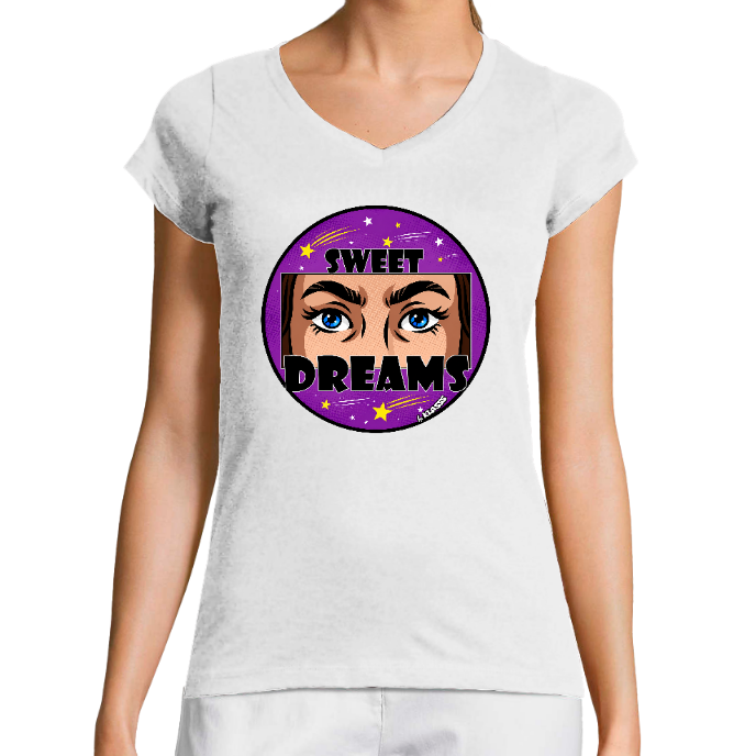 T-SHIRT FEMME COL V KLASSS "SWEET DREAMS" Pop art style - Coupe très ajustée