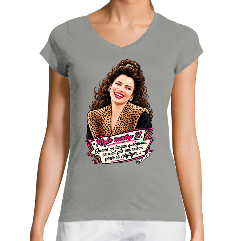 T-SHIRT FEMME COL V KLASSS Série TV culte  "Iconique NOUNOU D'ENFER" - Coupe très ajustée, design VINTAGE
