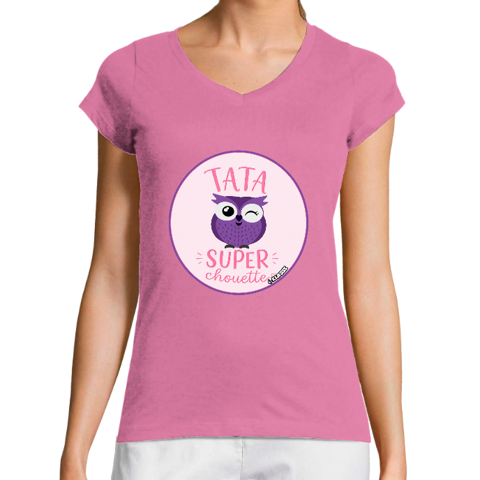 T-SHIRT FEMME COL V KLASSS "TATA SUPER CHOUETTE" - Coupe très ajustée